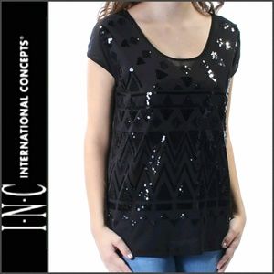 New INC Sequin Top Sheer Tie Back 70% OFF
